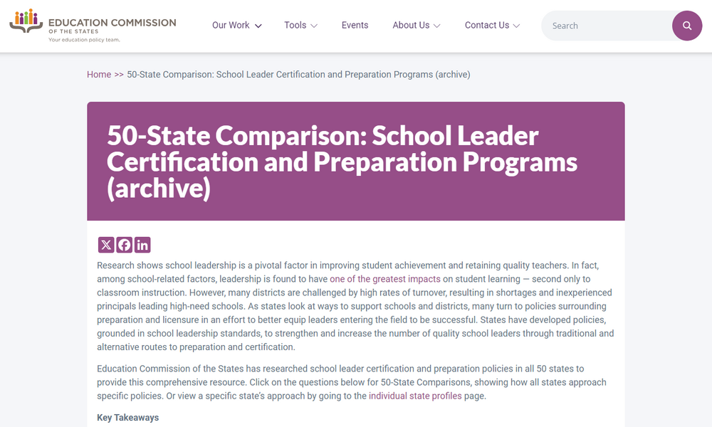 50-State Comparison: School Leader Certification and Preparation Programs (archive)