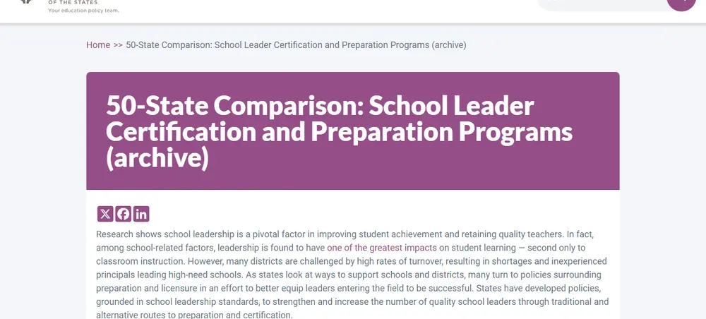 50-State Comparison: School Leader Certification and Preparation Programs (archive)